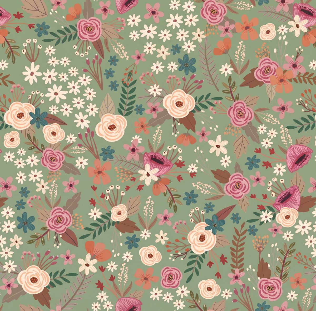 Sophie Floral Peel and Stick Wallpaper in Green color - pattern number MIAPS1-01 - by Veer Decor in the Mia Charros Peel and Stick Collection collection