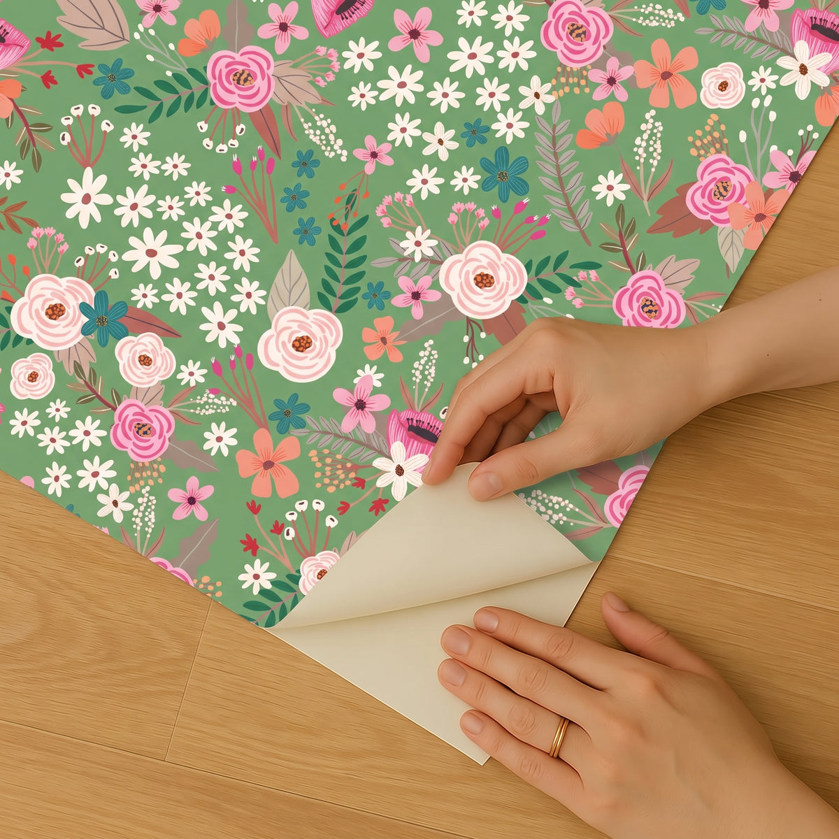 Sophie Floral Peel and Stick Wallpaper in Green color - pattern number MIAPS1-01 - by Veer Decor in the Mia Charros Peel and Stick Collection collection