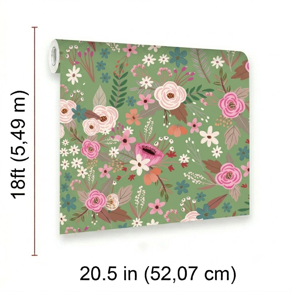 Sophie Floral Peel and Stick Wallpaper in Green color - pattern number MIAPS1-01 - by Veer Decor in the Mia Charros Peel and Stick Collection collection