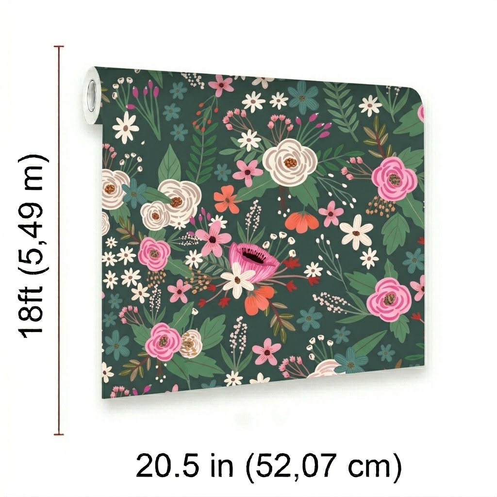 Sophie Floral Peel and Stick Wallpaper in Dark Green color - pattern number MIAPS1-02 - by Veer Decor in the Mia Charros Peel and Stick Collection collection