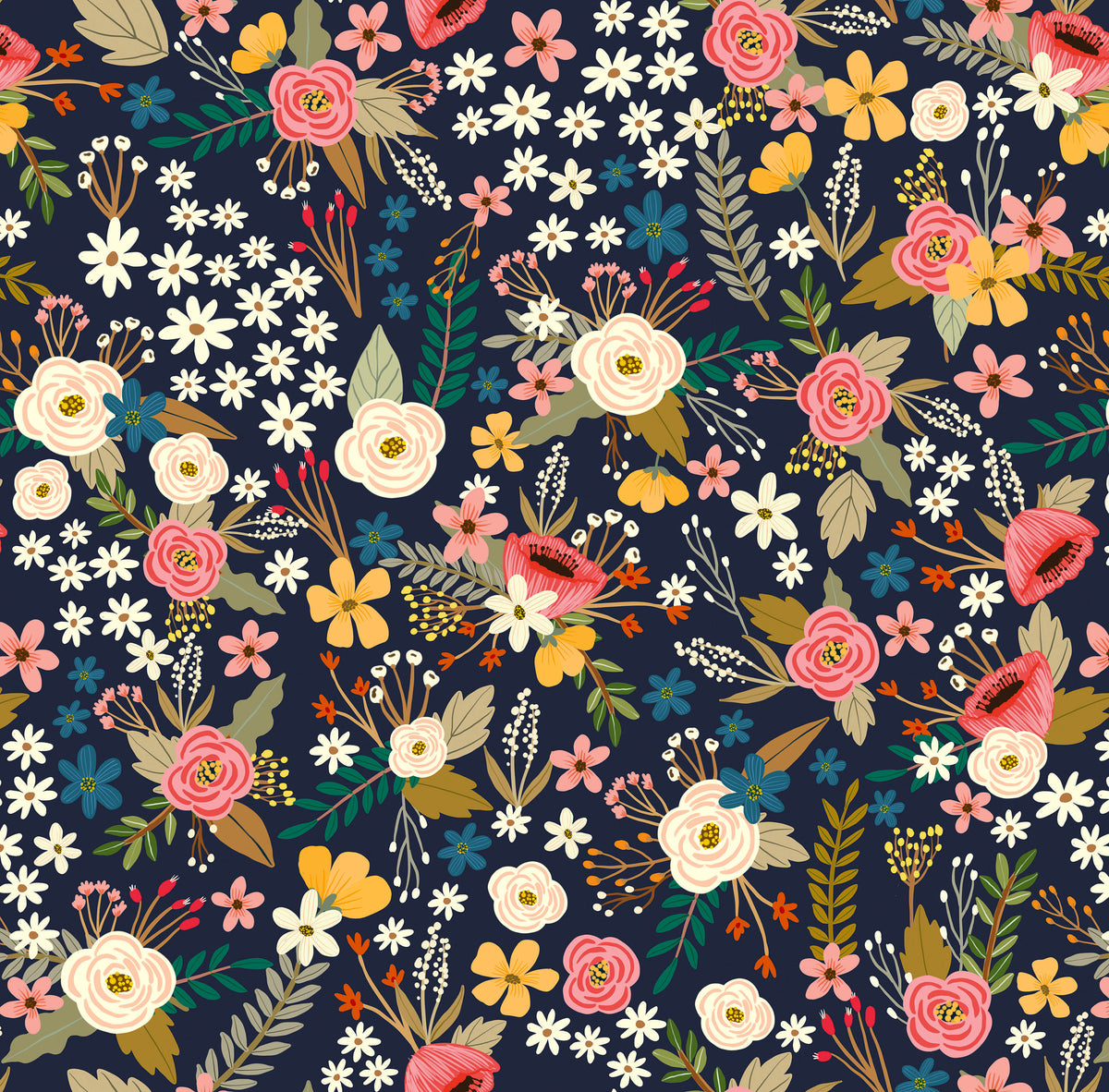 Sophie Floral Peel and Stick Wallpaper in Black color - pattern number MIAPS1-03 - by Veer Decor in the Mia Charros Peel and Stick Collection collection