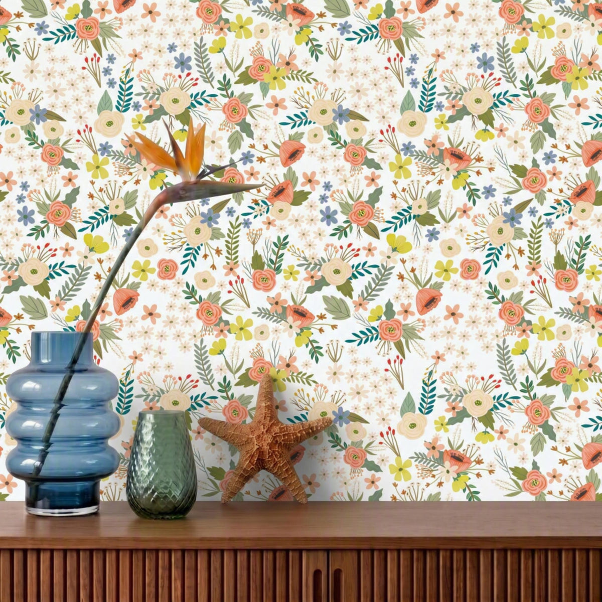 Sophie Floral Peel and Stick Wallpaper in White color - pattern number MIAPS1-04 - by Veer Decor in the Mia Charros Peel and Stick Collection collection