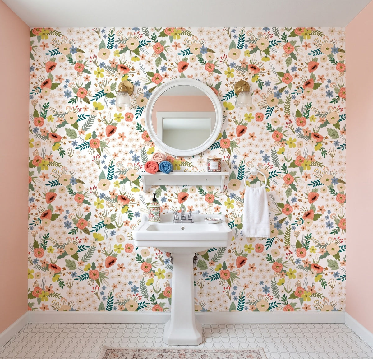 Sophie Floral Peel and Stick Wallpaper in White color - pattern number MIAPS1-04 - by Veer Decor in the Mia Charros Peel and Stick Collection collection