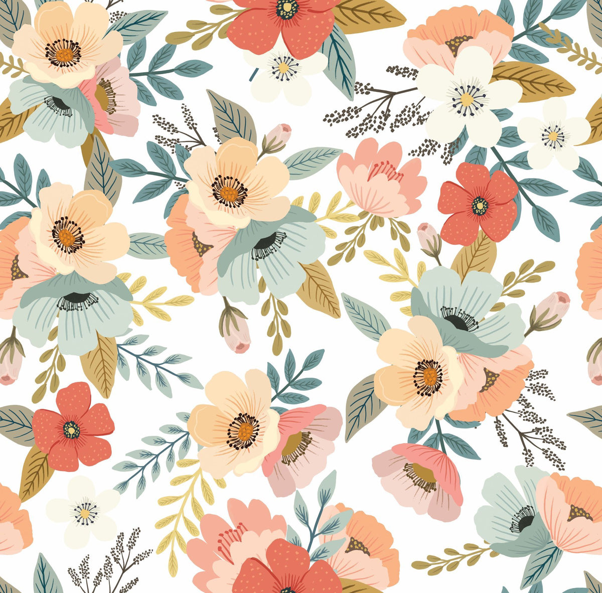 Forna Floral Peel and Stick Wallpaper in White color - pattern number MIAPS2-01 - by Veer Decor in the Mia Charros Peel and Stick Collection collection