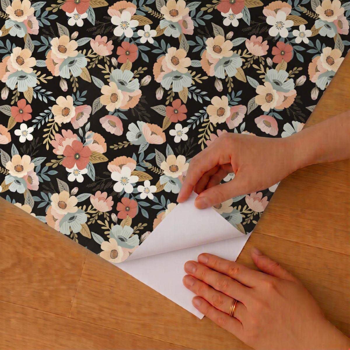 Forna Floral Peel and Stick Wallpaper in Black color - pattern number MIAPS2-02 - by Veer Decor in the Mia Charros Peel and Stick Collection collection
