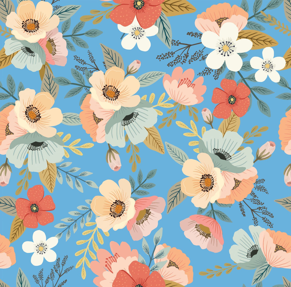 Forna Floral Peel and Stick Wallpaper in Blue color - pattern number MIAPS2-03 - by Veer Decor in the Mia Charros Peel and Stick Collection collection