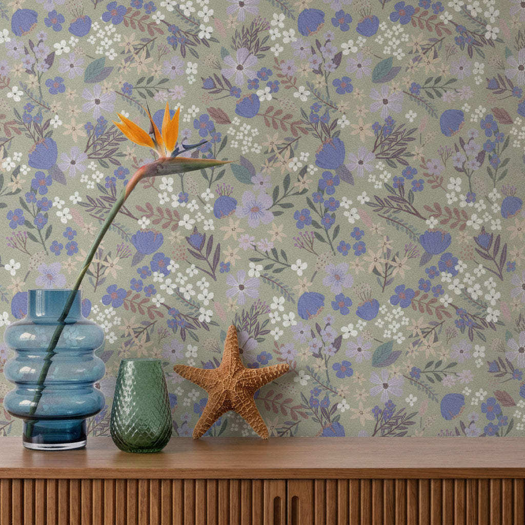 Margarida Floral Peel and Stick Wallpaper in Sage color - pattern number MIAPS3-03 - by Veer Decor in the Mia Charros Peel and Stick Collection collection
