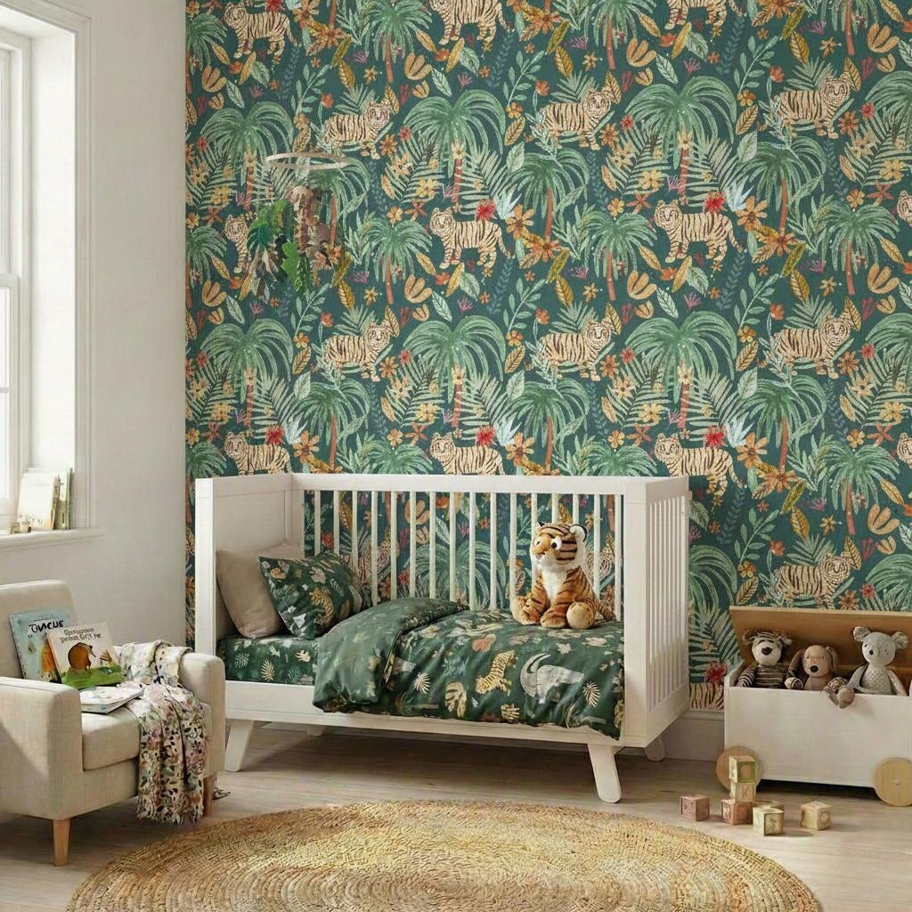 Jungle Jumboree Peel and Stick Wallpaper in Green color - pattern number MIAPS4-01 - by Veer Decor in the Mia Charros Peel and Stick Collection collection