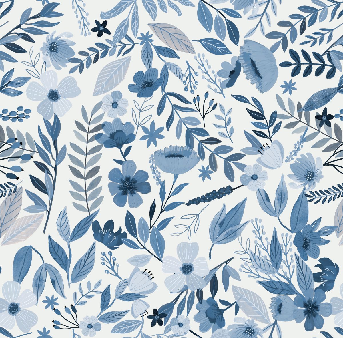 Emilie Floral Peel and Stick Wallpaper in Blue color - pattern number MIAPS6-01 - by Veer Decor in the Mia Charros Peel and Stick Collection collection
