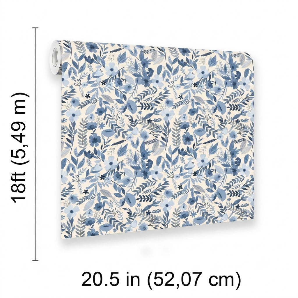 Emilie Floral Peel and Stick Wallpaper in Blue color - pattern number MIAPS6-01 - by Veer Decor in the Mia Charros Peel and Stick Collection collection
