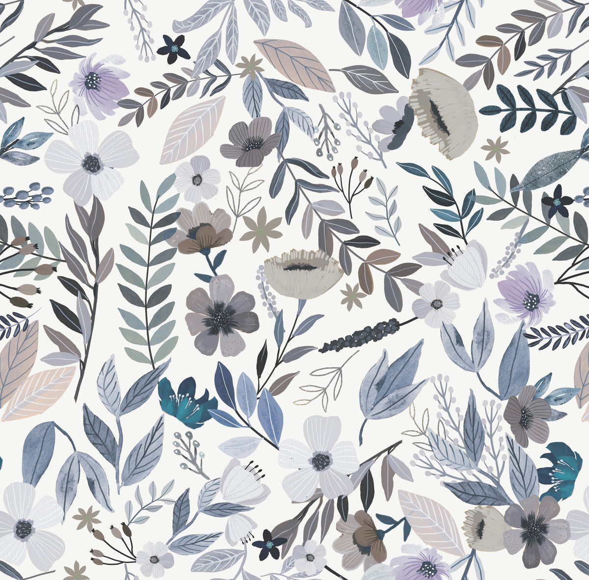 Emilie Floral Peel and Stick Wallpaper in Grey color - pattern number MIAPS6-02 - by Veer Decor in the Mia Charros Peel and Stick Collection collection
