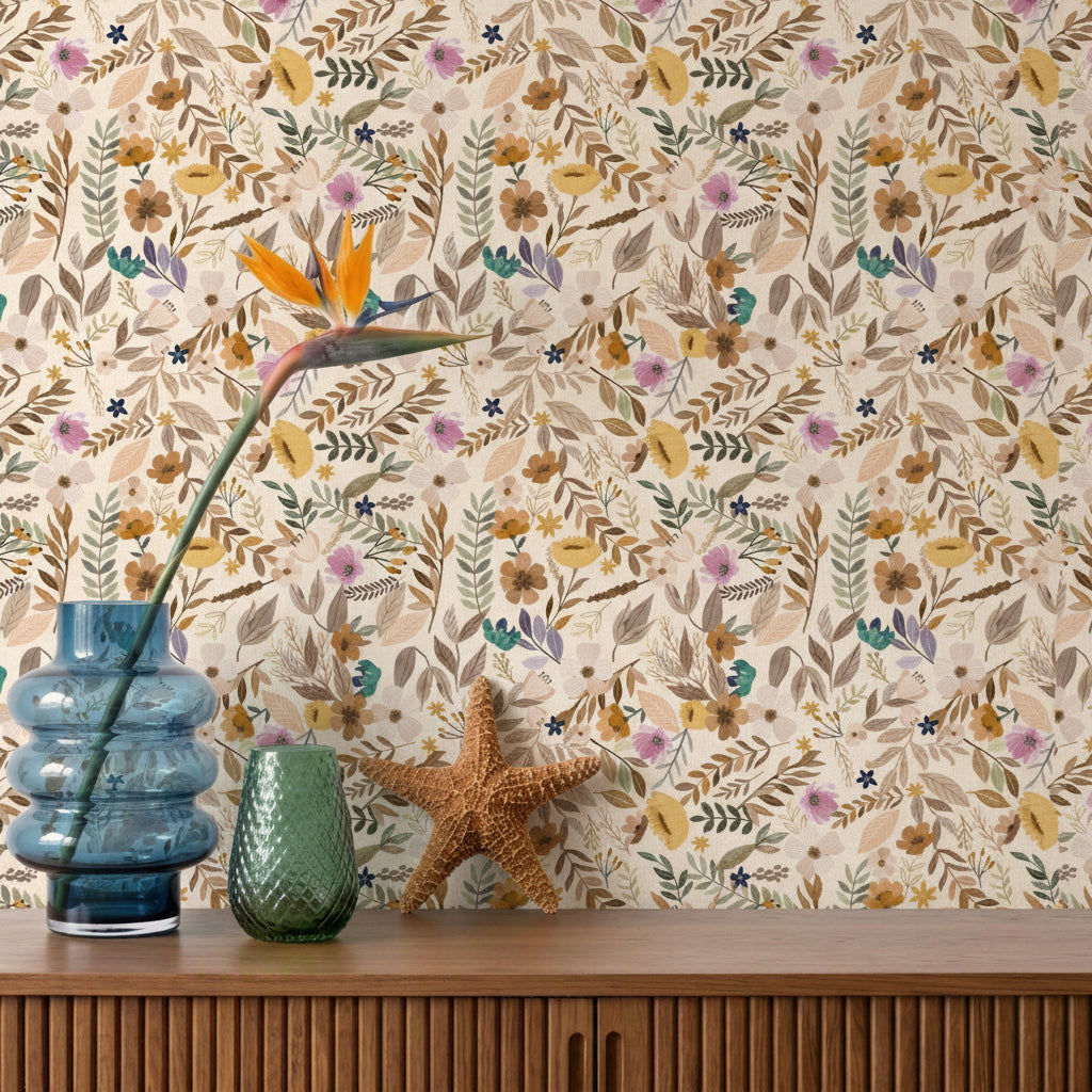 Emilie Floral Peel and Stick Wallpaper in Sepia color - pattern number MIAPS6-03 - by Veer Decor in the Mia Charros Peel and Stick Collection collection