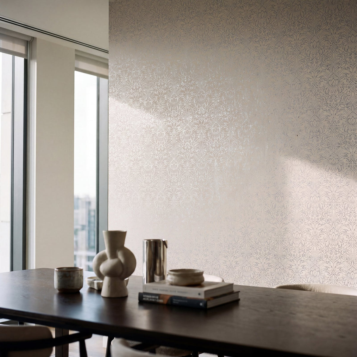 Damask Wallpaper in Cream color - pattern number MX88001 - by Galerie in the Metallic FX 2 collection