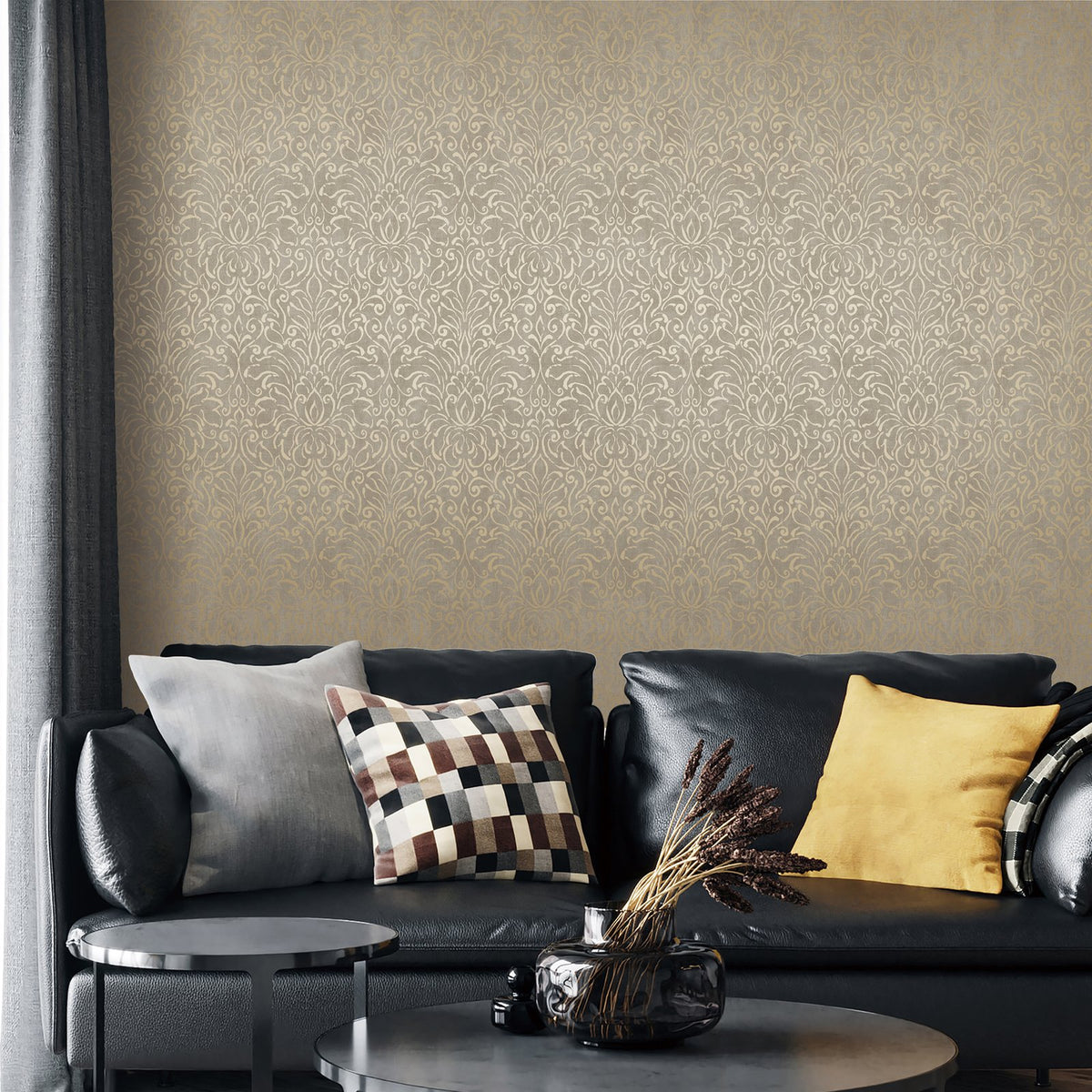Damask Wallpaper in Bronze Brown color - pattern number MX88002 - by Galerie in the Metallic FX 2 collection