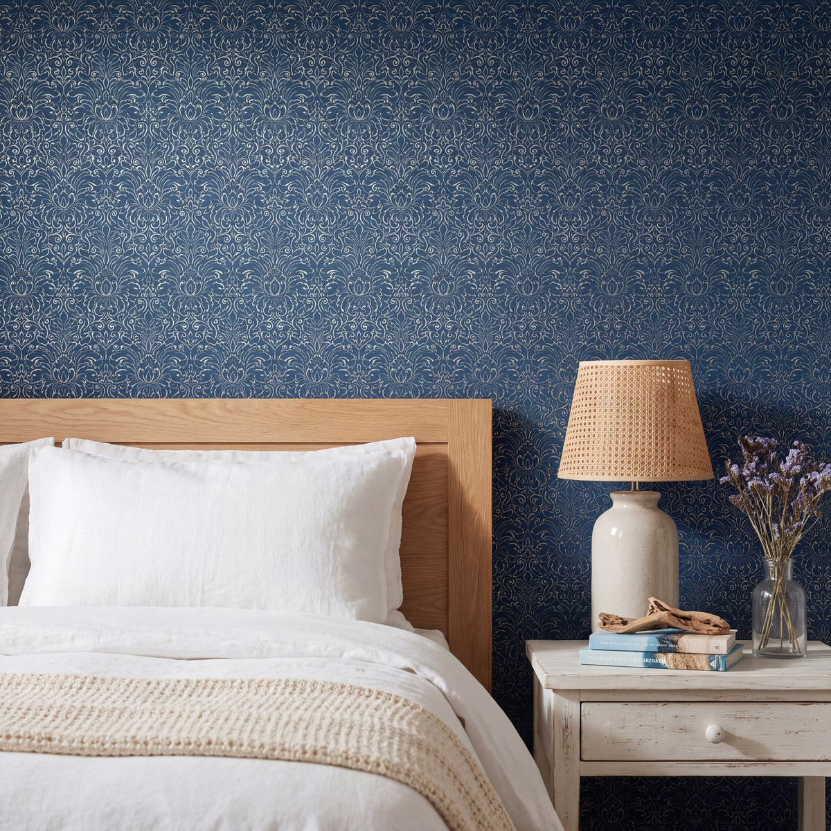 Damask Wallpaper in Blue color - pattern number MX88004 - by Galerie in the Metallic FX 2 collection