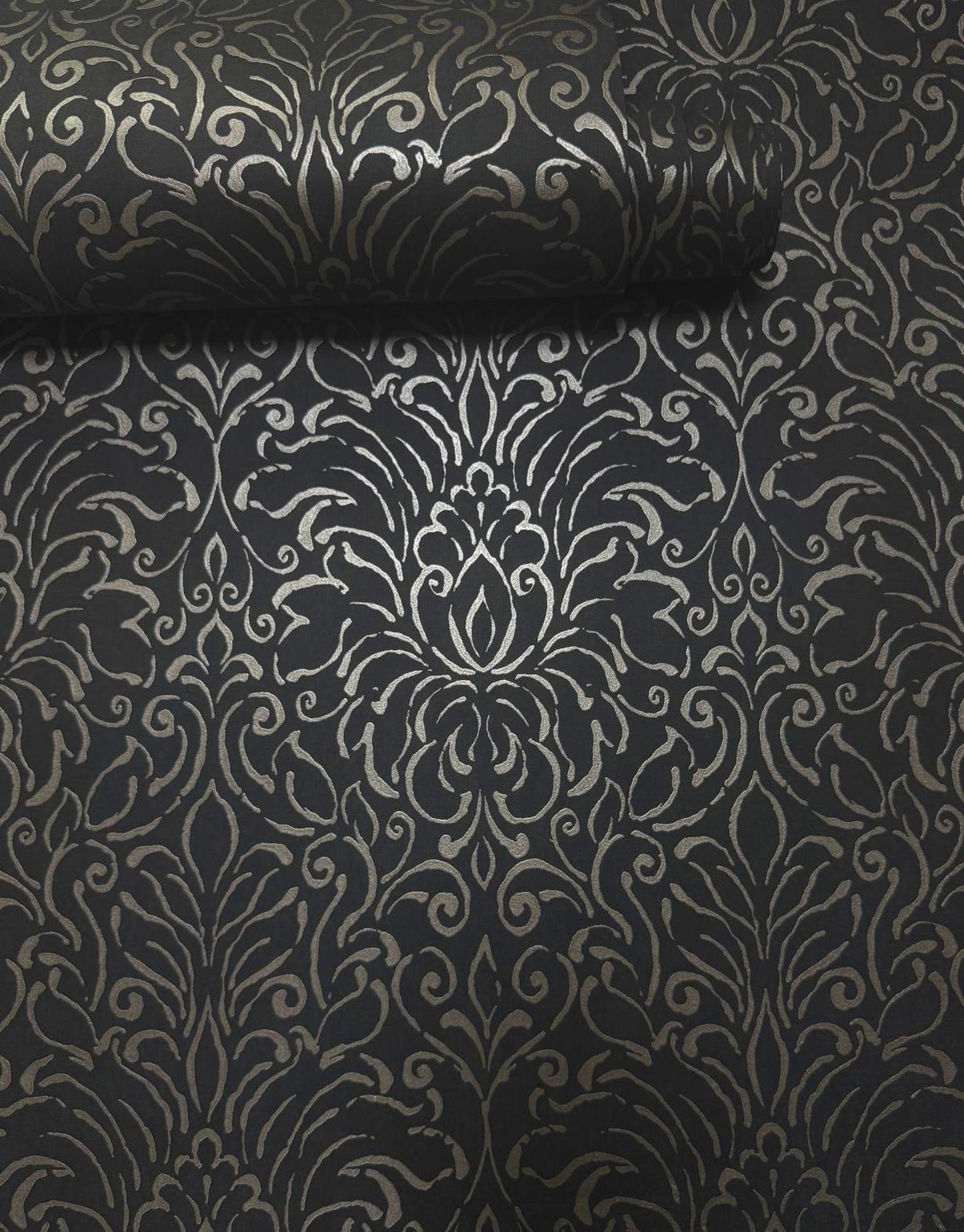 Damask Wallpaper in Black color - pattern number MX88005 - by Galerie in the Metallic FX 2 collection