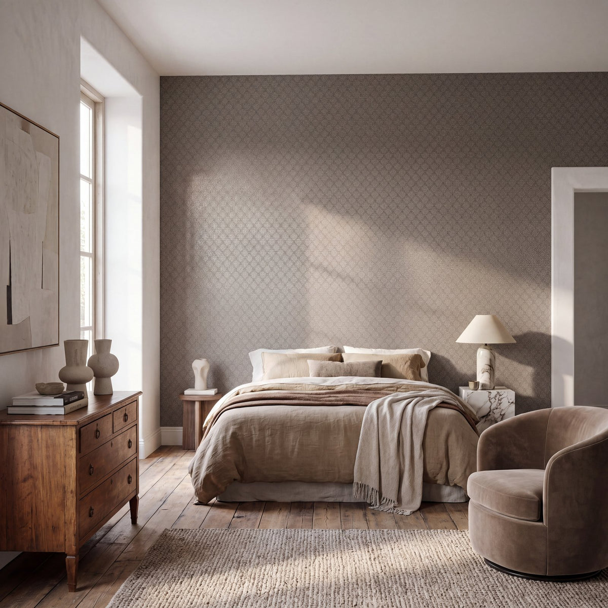 Diamond Damask Wallpaper in Bronze Brown color - pattern number MX88015 - by Galerie in the Metallic FX 2 collection
