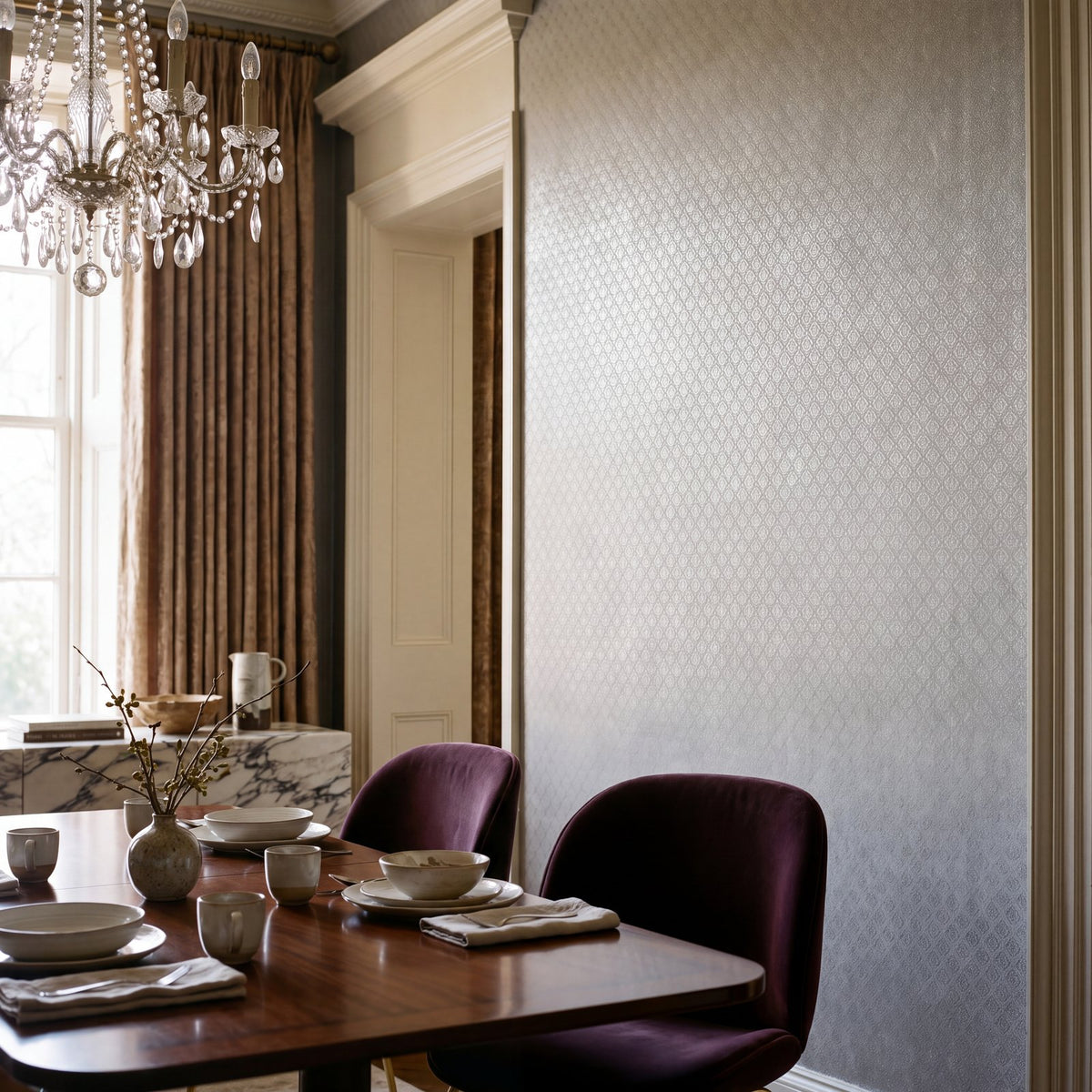 Diamond Damask Wallpaper in Silver Grey color - pattern number MX88016 - by Galerie in the Metallic FX 2 collection