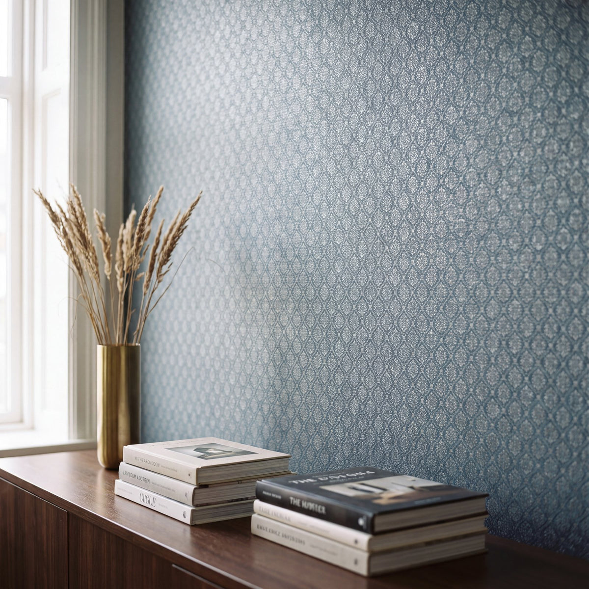 Diamond Damask Wallpaper in Blue color - pattern number MX88017 - by Galerie in the Metallic FX 2 collection