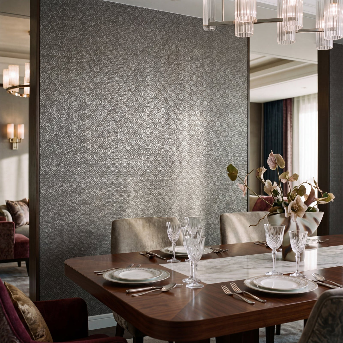 Diamond Damask Wallpaper in Black color - pattern number MX88018 - by Galerie in the Metallic FX 2 collection