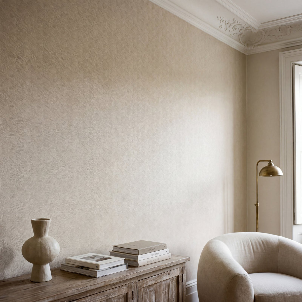 Stripe Geometric Wallpaper in Beige color - pattern number MX88021 - by Galerie in the Metallic FX 2 collection