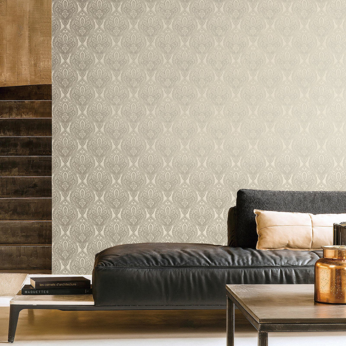 Damask Wallpaper in Cream color - pattern number MX88031 - by Galerie in the Metallic FX 2 collection