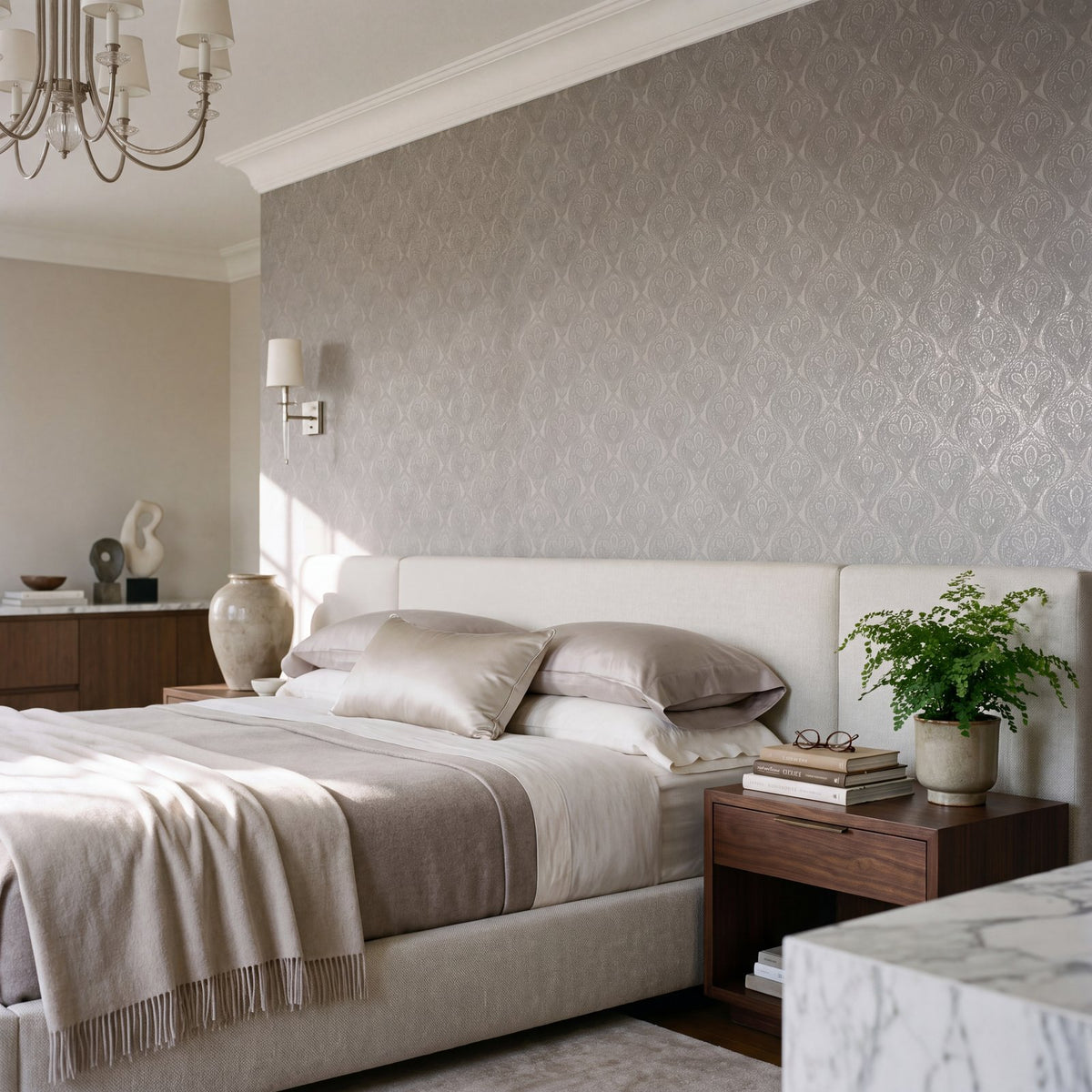 Damask Wallpaper in Beige color - pattern number MX88032 - by Galerie in the Metallic FX 2 collection