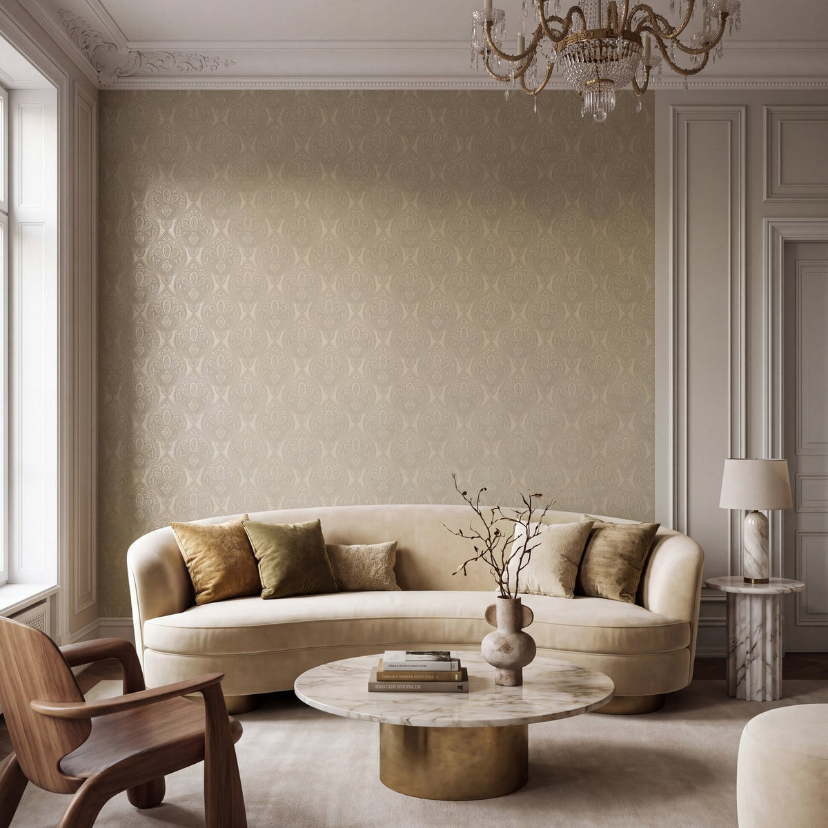 Damask Wallpaper in Beige color - pattern number MX88033 - by Galerie in the Metallic FX 2 collection