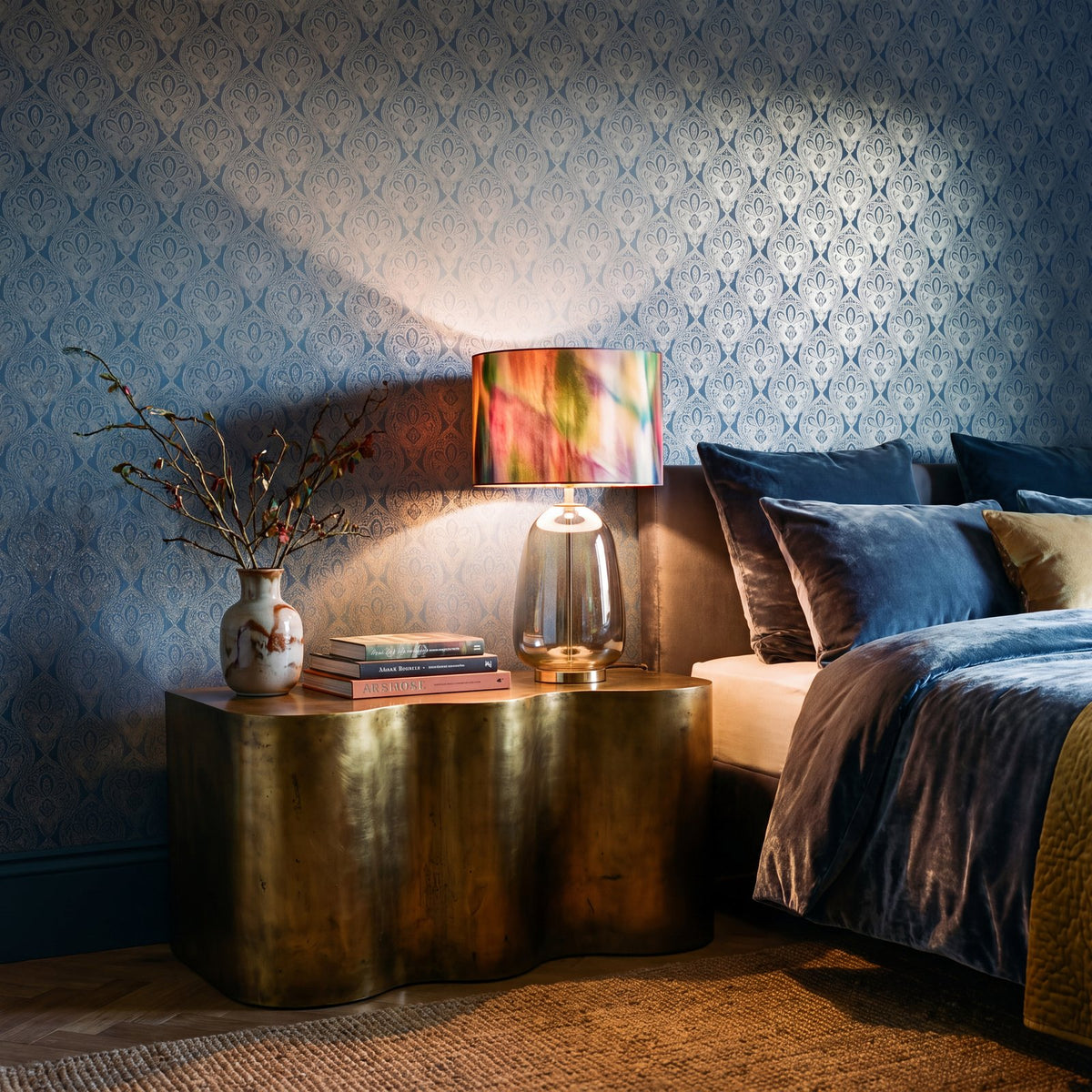 Damask Wallpaper in Blue color - pattern number MX88034 - by Galerie in the Metallic FX 2 collection