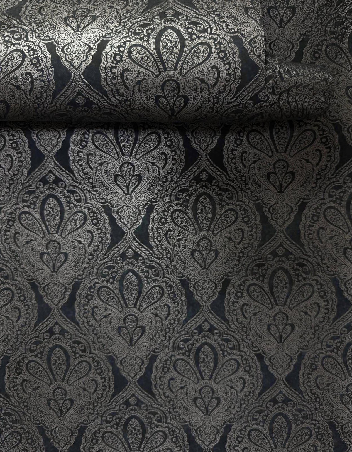 Damask Wallpaper in Black color - pattern number MX88035 - by Galerie in the Metallic FX 2 collection