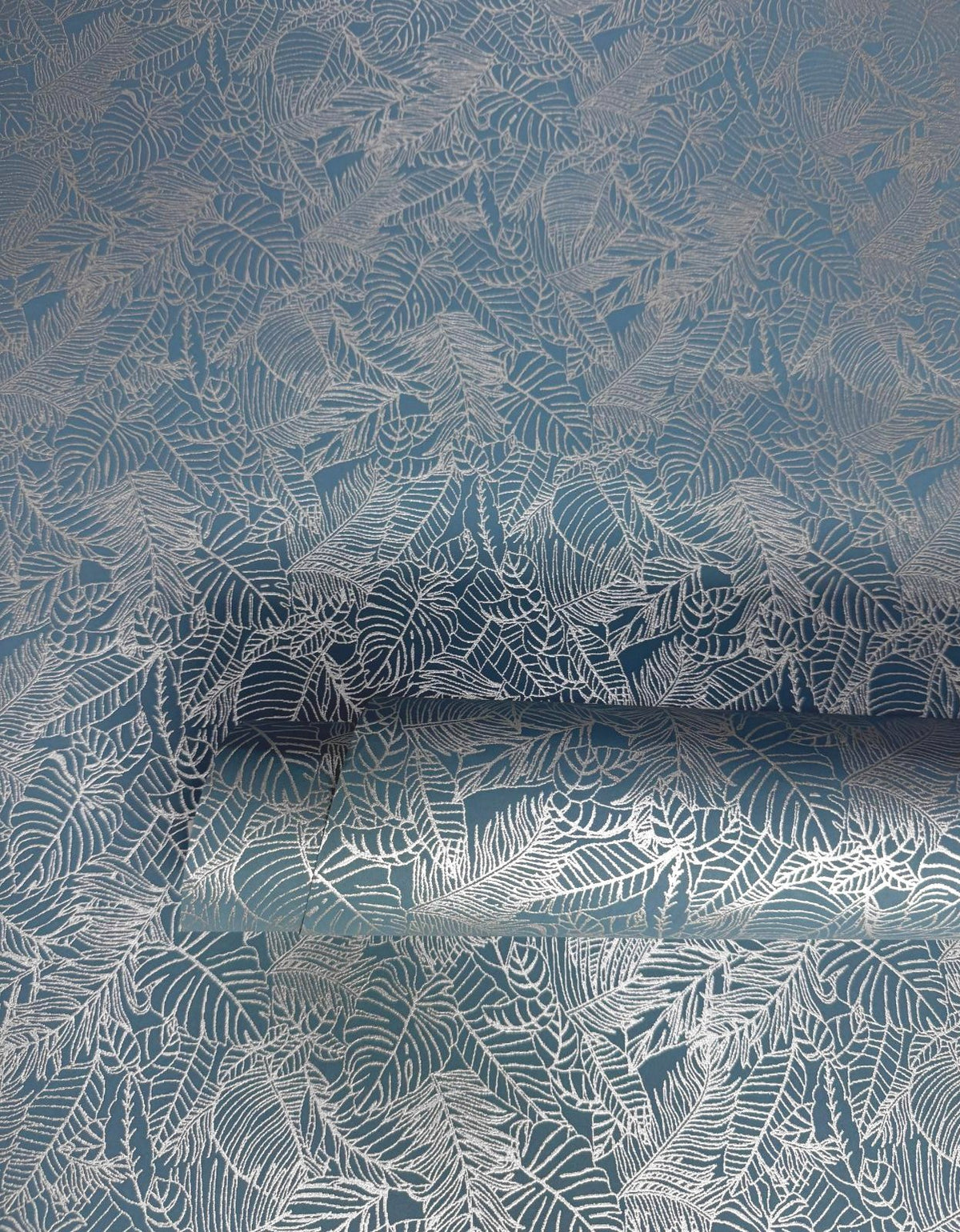 Shimmer Leaf Wallpaper in Blue color - pattern number MX88044 - by Galerie in the Metallic FX 2 collection