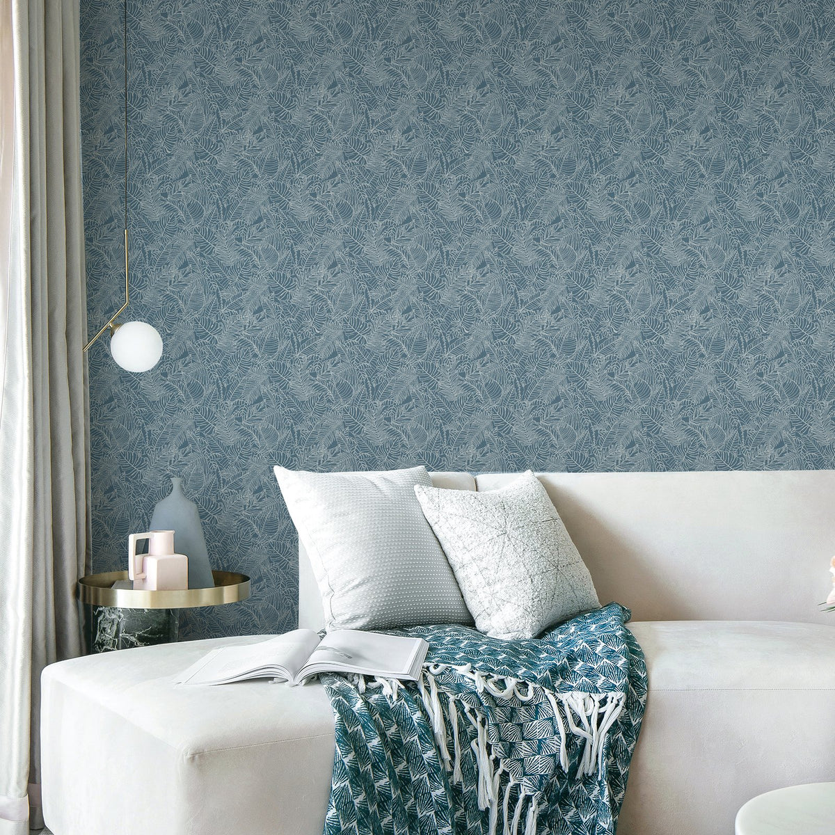 Shimmer Leaf Wallpaper in Blue color - pattern number MX88044 - by Galerie in the Metallic FX 2 collection