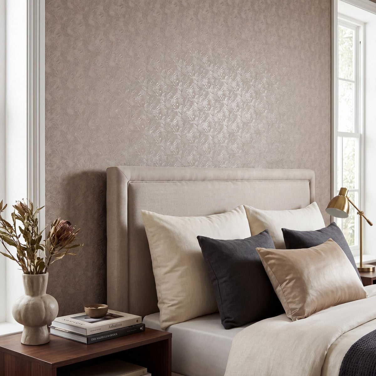 Shimmer Leaf Wallpaper in Beige color - pattern number MX88045 - by Galerie in the Metallic FX 2 collection