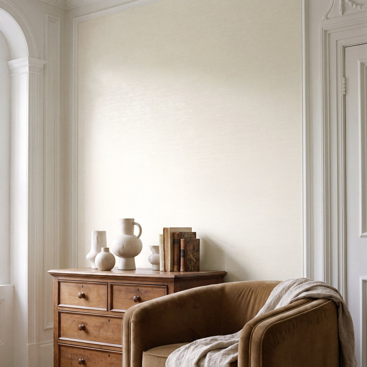 Horizontal Stripe Wallpaper in Cream color - pattern number MX88071 - by Galerie in the Metallic FX 2 collection