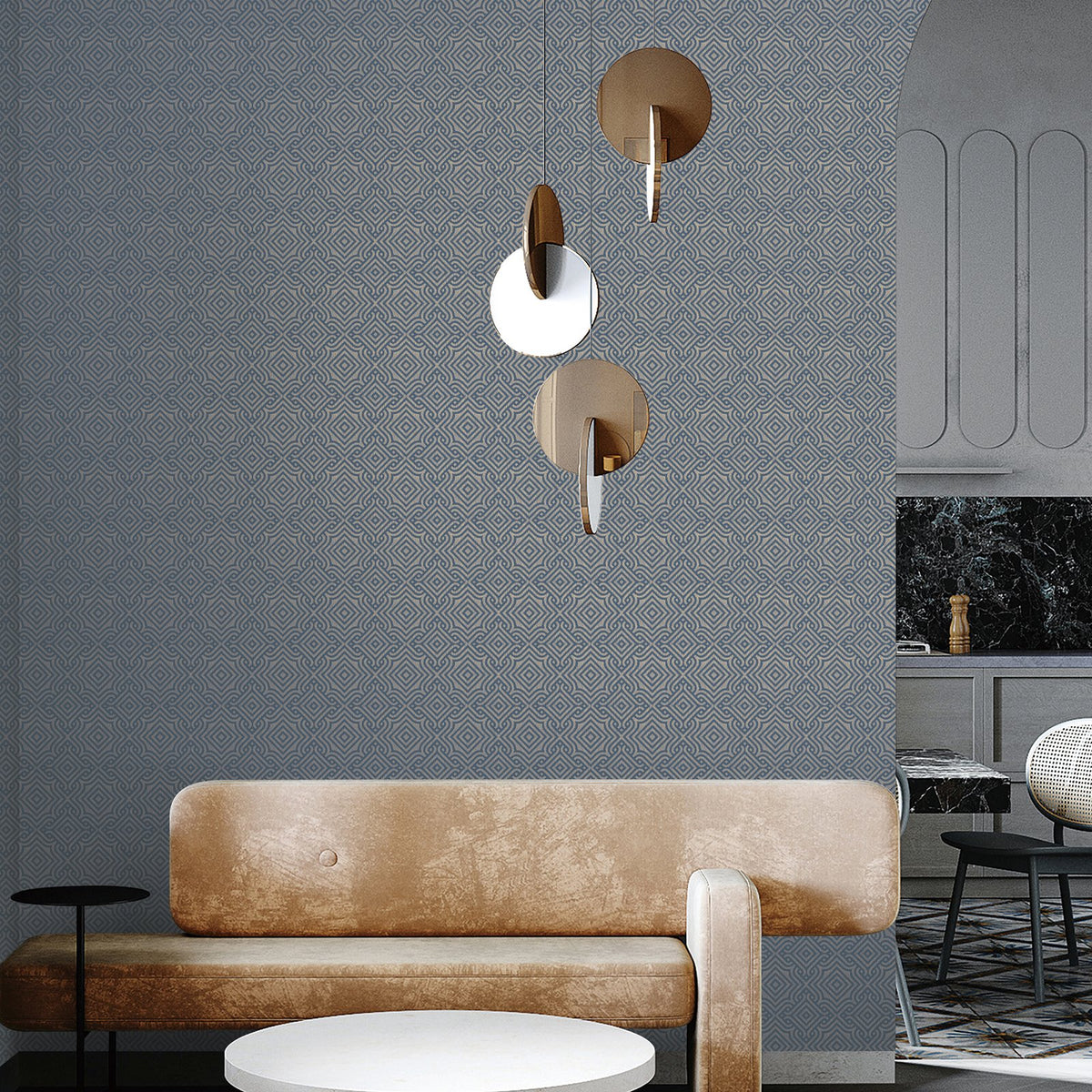 Square Geometric Wallpaper in Blue color - pattern number MX88082 - by Galerie in the Metallic FX 2 collection