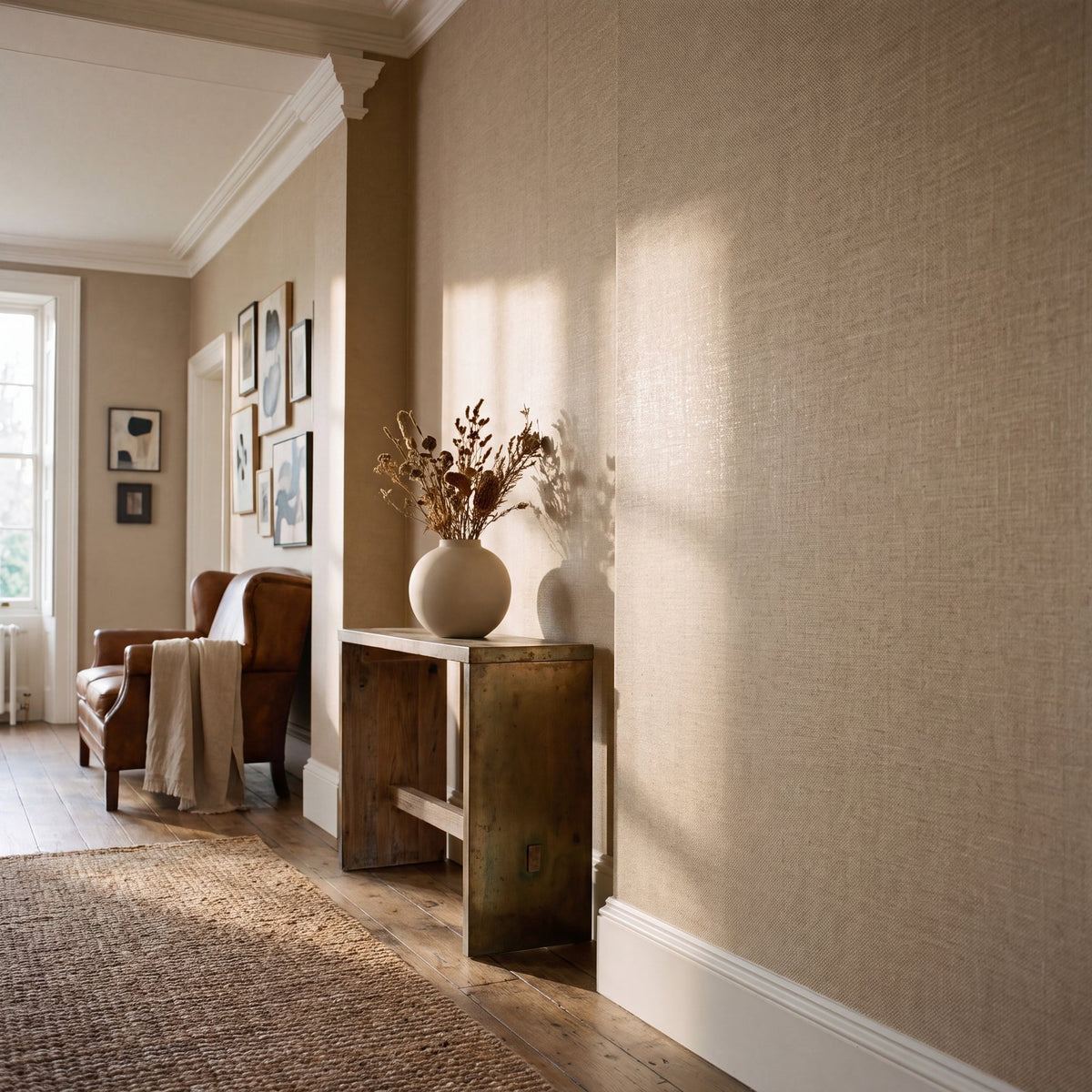 Woven Texture Wallpaper in Beige color - pattern number NT98023 - by Galerie in the New Touch collection