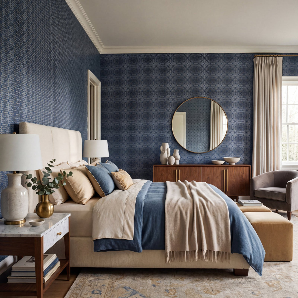 Worn Tile Wallpaper in Blue color - pattern number NT98035 - by Galerie in the New Touch collection