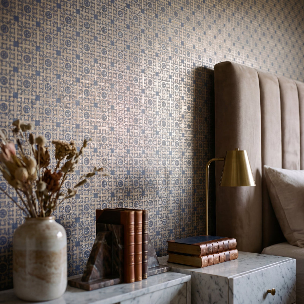 Worn Tile Wallpaper in Blue color - pattern number NT98035 - by Galerie in the New Touch collection