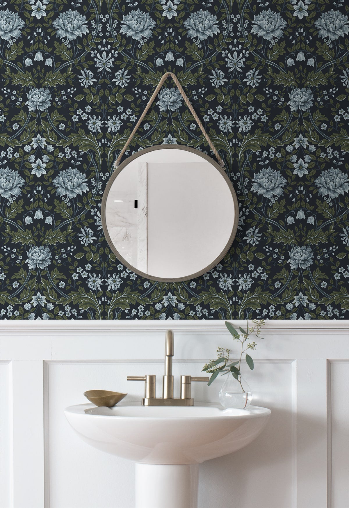 Honeysuckle Trail Peel and Stick wallpaper in blue and sage color - pattern number NW44602 - by NextWall in the Peel and Stick Wallpaper by Nextwall collection