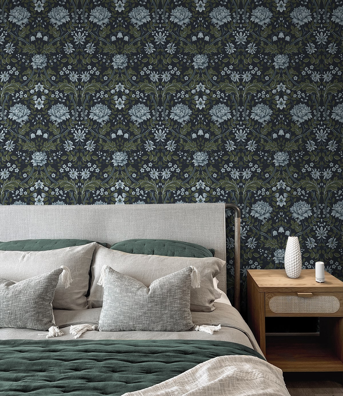 Honeysuckle Trail Peel and Stick wallpaper in blue and sage color - pattern number NW44602 - by NextWall in the Peel and Stick Wallpaper by Nextwall collection