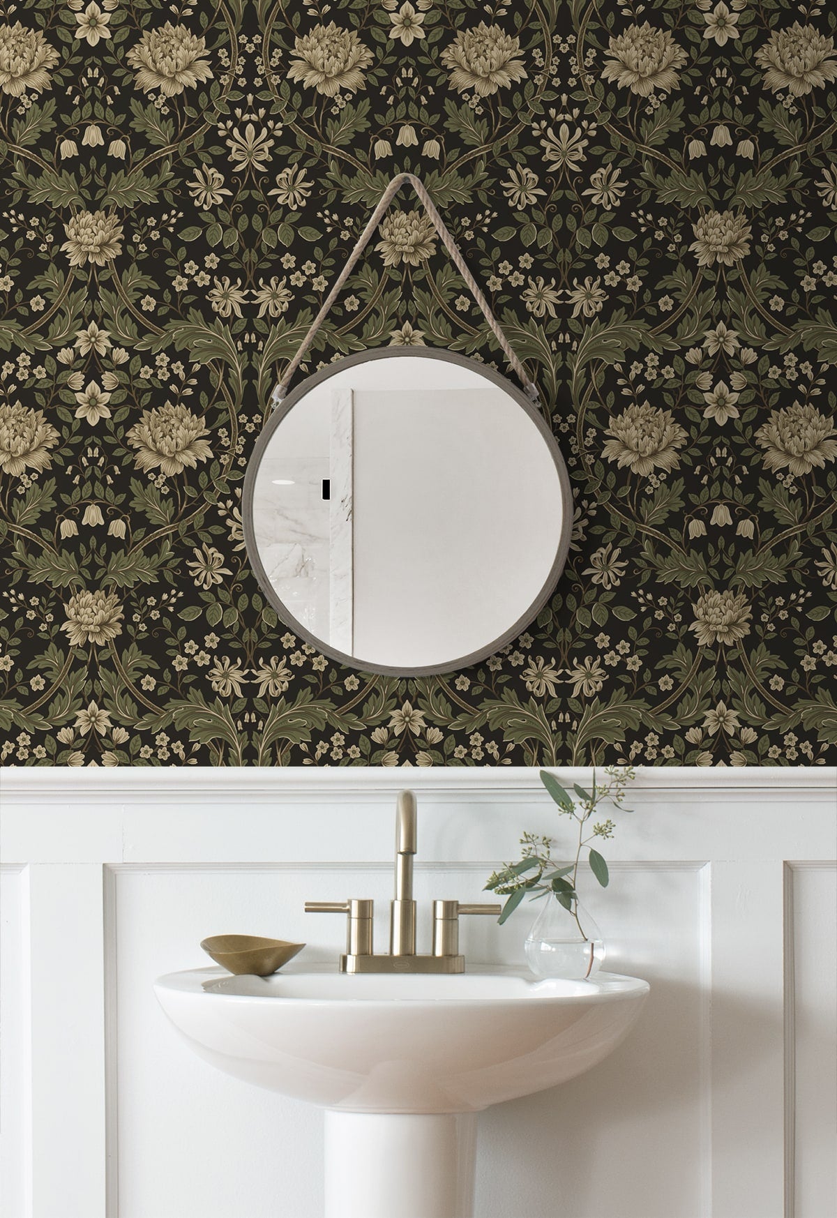Honeysuckle Trail Peel and Stick wallpaper in brown and sage color - pattern number NW44606 - by NextWall in the Peel and Stick Wallpaper by Nextwall collection