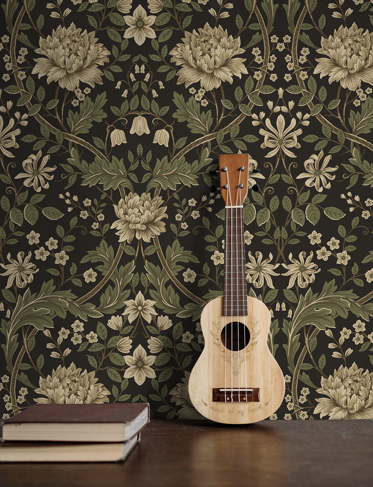 Honeysuckle Trail Peel and Stick wallpaper in brown and sage color - pattern number NW44606 - by NextWall in the Peel and Stick Wallpaper by Nextwall collection