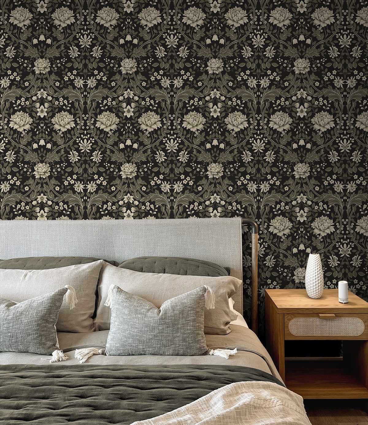 Honeysuckle Trail Peel and Stick wallpaper in ebony and pavestone color - pattern number NW44610 - by NextWall in the Peel and Stick Wallpaper by Nextwall collection