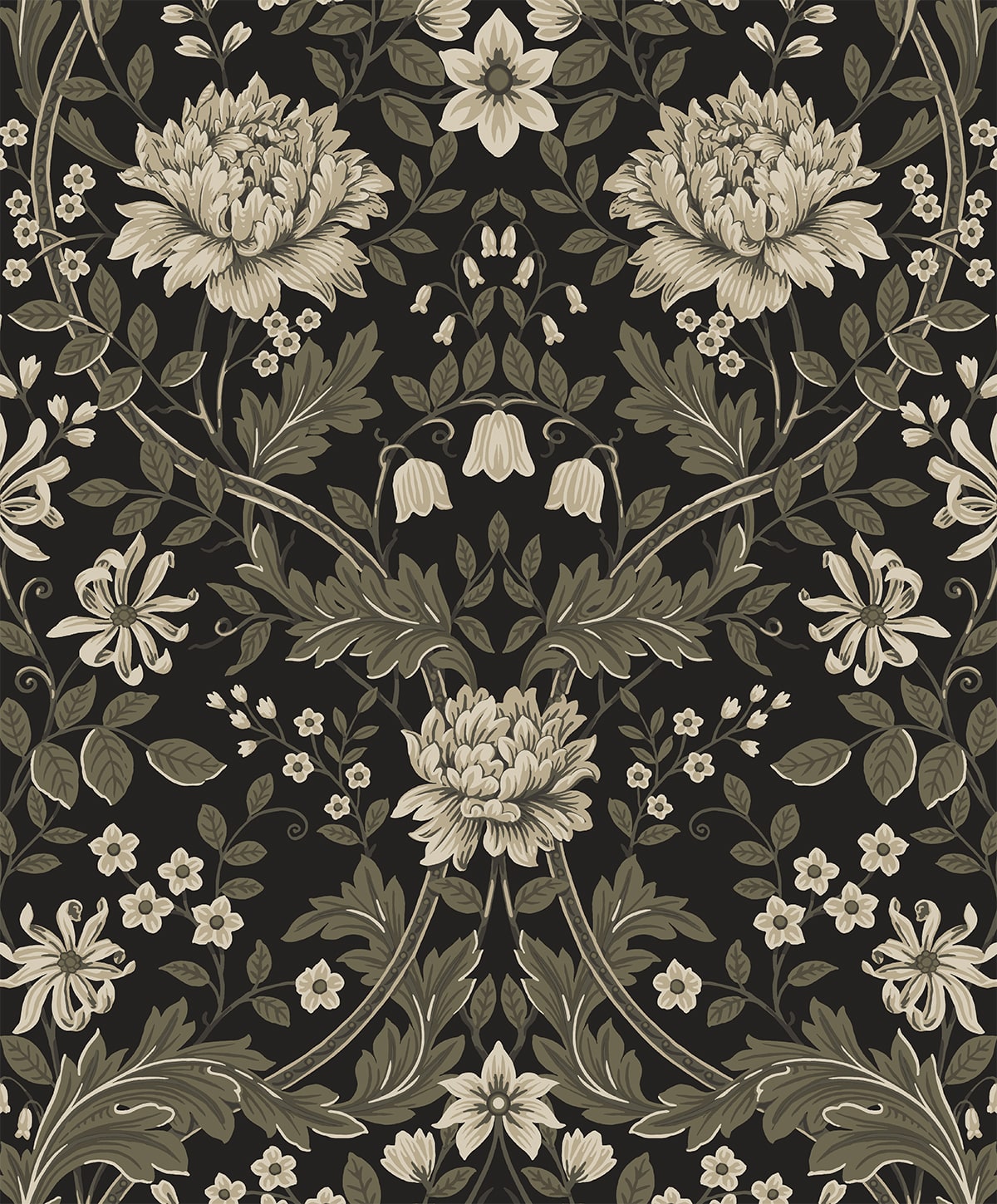 Honeysuckle Trail Peel and Stick wallpaper in ebony and pavestone color - pattern number NW44610 - by NextWall in the Peel and Stick Wallpaper by Nextwall collection