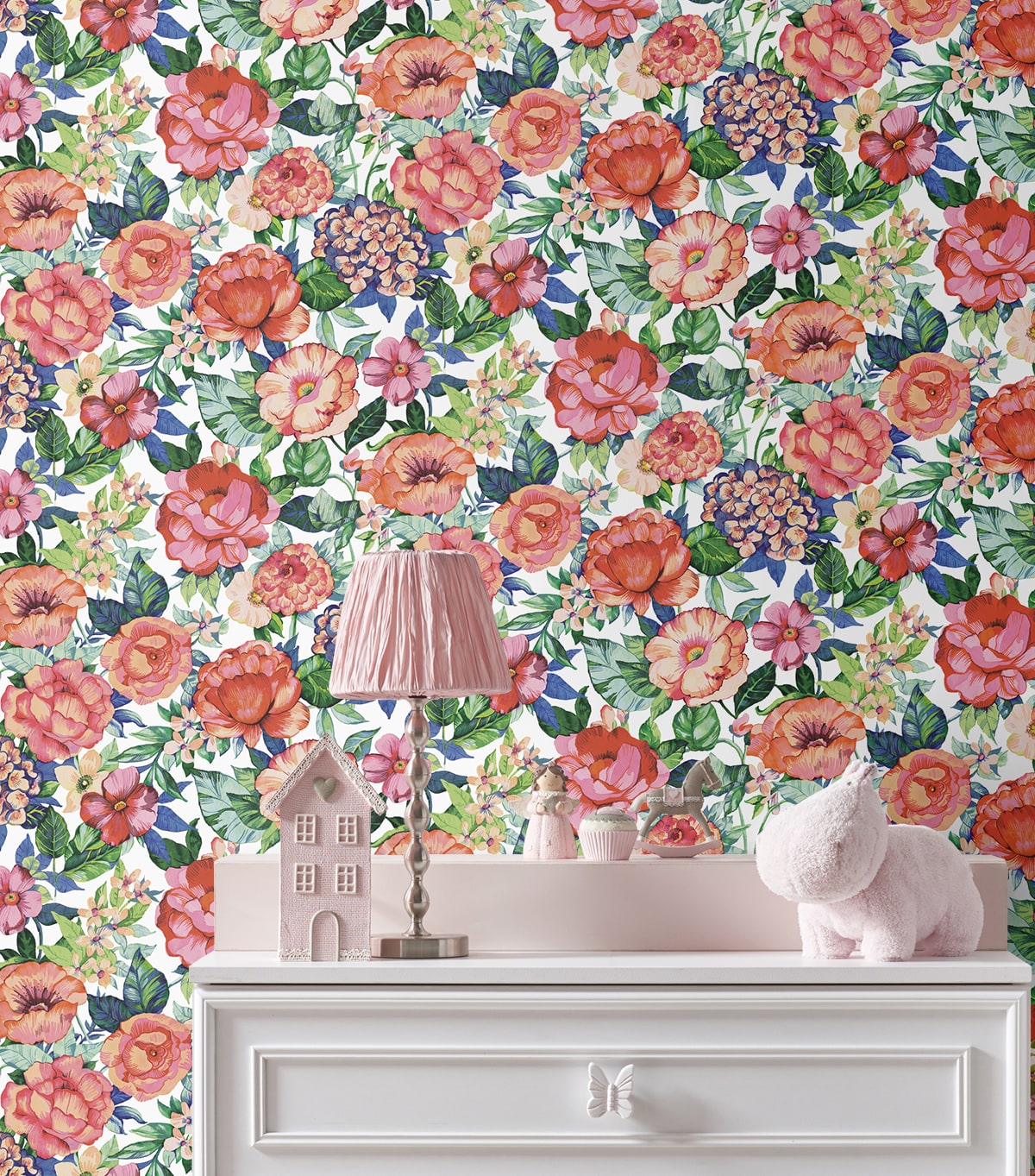 Watercolor Floral Garden Peel and Stick wallpaper in spring blossom color - pattern number NW52905 - by NextWall in the Peel and Stick Wallpaper by Nextwall collection