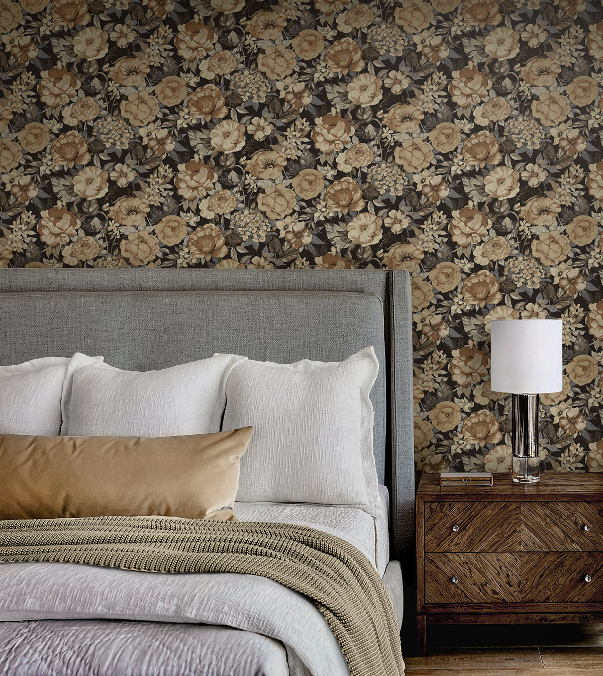 Watercolor Floral Garden Peel and Stick wallpaper in neutral and wrought iron color - pattern number NW52926 - by NextWall in the Peel and Stick Wallpaper by Nextwall collection
