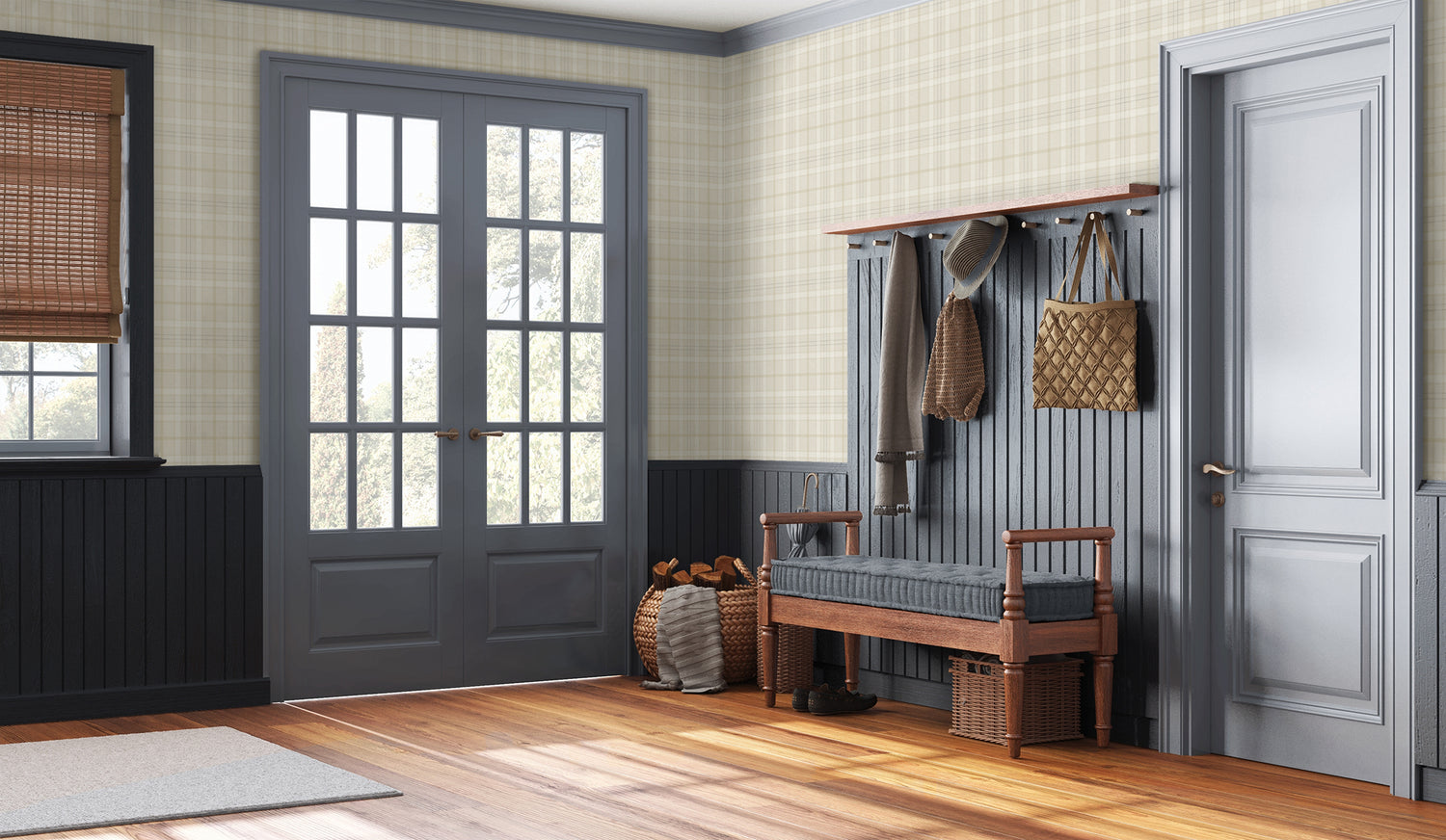 Tailor Plaid Peel and Stick wallpaper in neutral color - pattern number NW54307 - by NextWall in the Peel and Stick Wallpaper by Nextwall collection