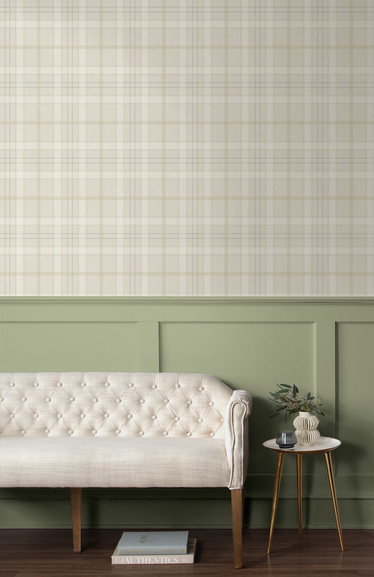 Tailor Plaid Peel and Stick wallpaper in neutral color - pattern number NW54307 - by NextWall in the Peel and Stick Wallpaper by Nextwall collection