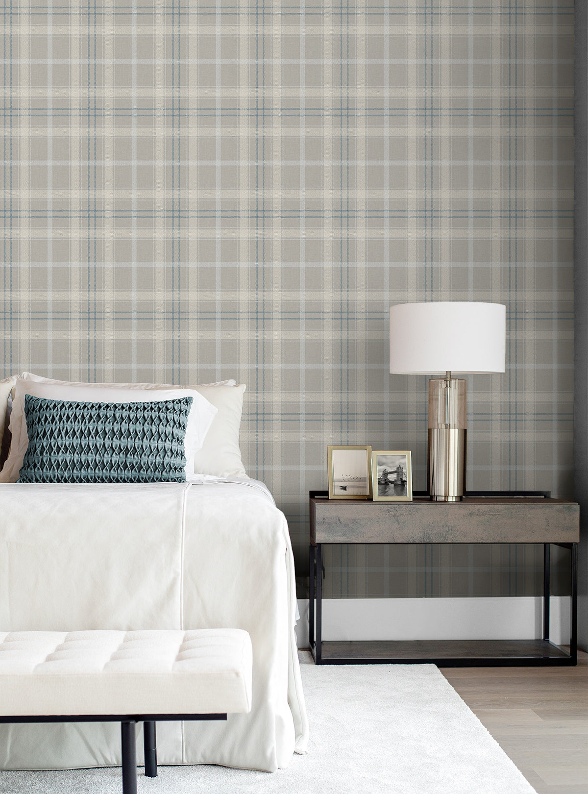 Tailor Plaid Peel and Stick wallpaper in argos grey and blue color - pattern number NW54308 - by NextWall in the Peel and Stick Wallpaper by Nextwall collection
