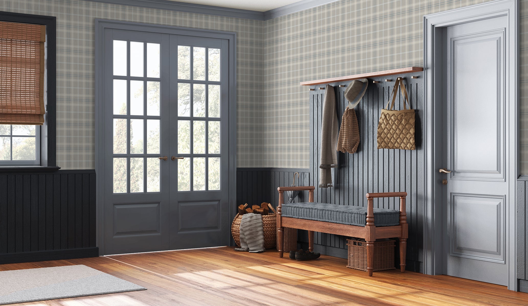 Tailor Plaid Peel and Stick wallpaper in argos grey and blue color - pattern number NW54308 - by NextWall in the Peel and Stick Wallpaper by Nextwall collection